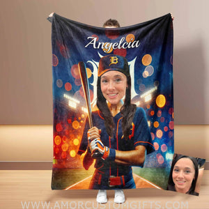 Blankets Personalized Detroit Tiger Girl Photo Blanket | Custom Face & Name Blanket For Girls