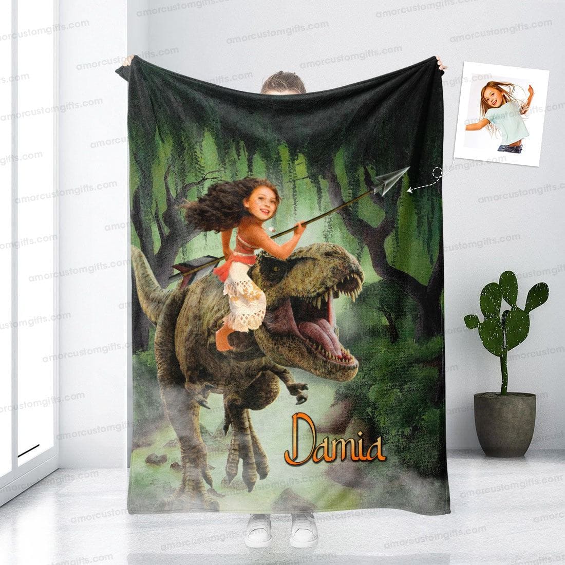 Blankets Personalized Dino Forest Girl Blanket | Custom Girl Princess Blanket,  Customized Blanket