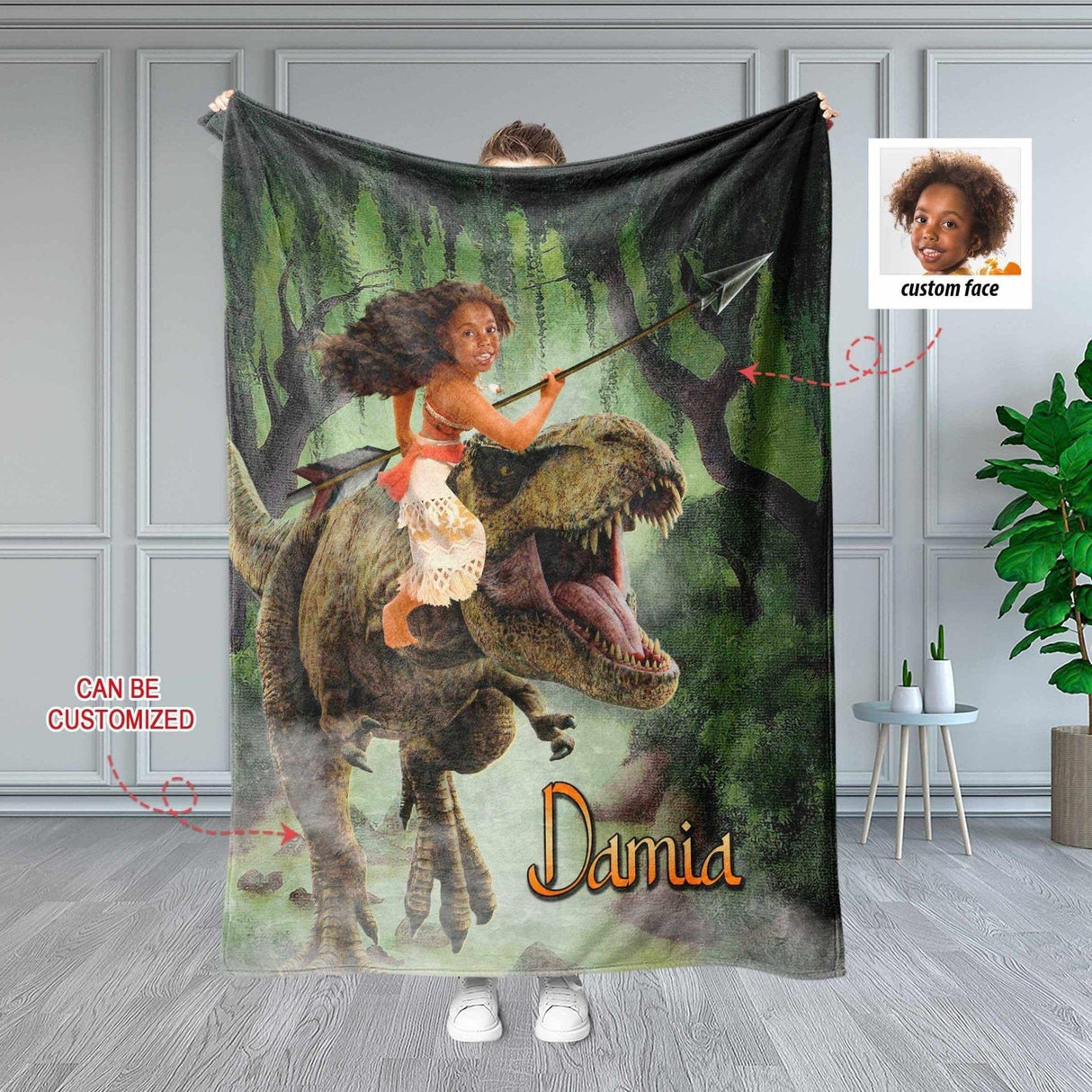 Blankets Personalized Dino Forest Girl Blanket | Custom Girl Princess Blanket,  Customized Blanket