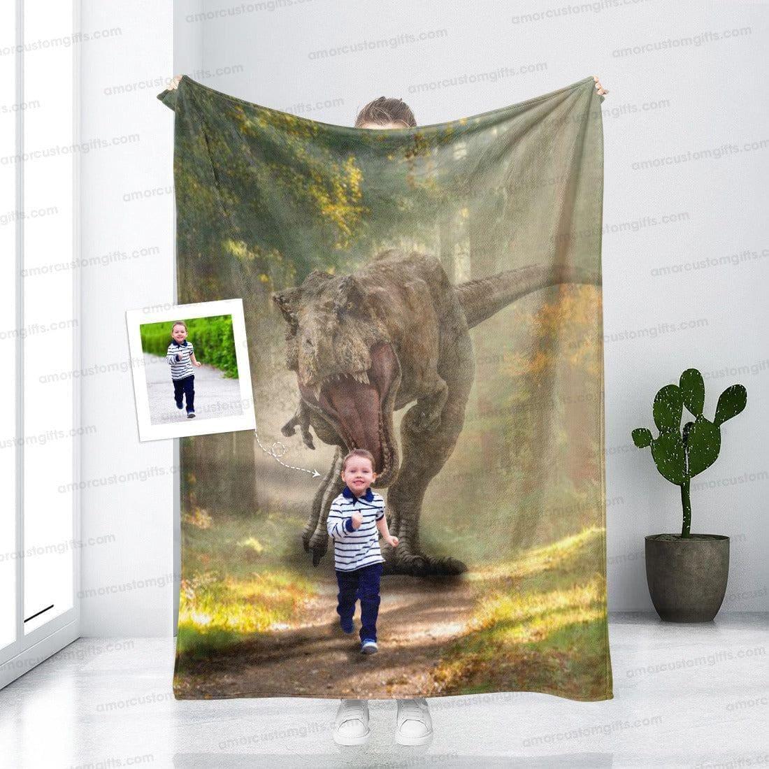 Blankets Personalized Dino Forest Running Away Blanket | Custom Dino Boy Blanket,  Customized Blanket