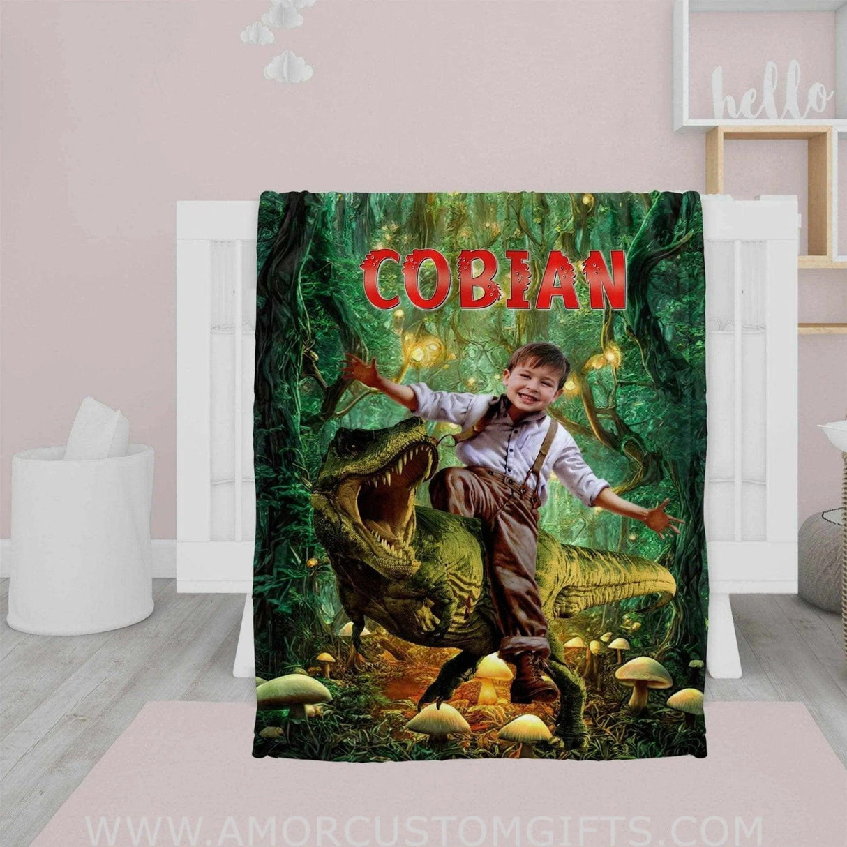 Blankets Personalized Dino In The Forest Blanket | Custom Dino Boy Blanket,  Customized Blanket