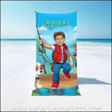 Towels Personalized Dog Patrol Boy Fishing Photo Beach Towel | Customized Name & Face Boy Towel