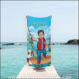 Towels Personalized Dog Patrol Boy Fishing Photo Beach Towel