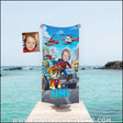 Towels Personalized Dog Patrol Puppies Adventure Police Car Photo Beach Towel | Customized Name & Face Boy Towel