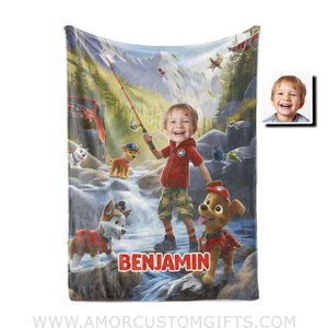 Blankets Personalized Dog Patrol Boy Puppies Adventures Fishing On Creek Photo Blanket