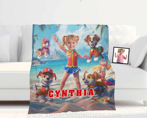 Personalized Dog Patrol Puppies Adventure Summer Beach Volleyball Girl Photo Blanket Blankets