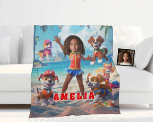 Personalized Dog Patrol Puppies Adventure Summer Beach Volleyball Girl Photo Blanket Blankets