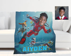 Blankets Personalized Dog Patrol Puppies Adventure Summer Scuba Diving Boy Photo Blanket | Custom Name & Face Boy Blanket