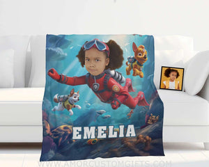 Personalized Dog Patrol Puppies Adventure Summer Scuba Diving Girl Photo Blanket Blankets