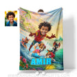 Blankets Personalized Dog Patrol Puppies Adventure Summer Tropical Beach Trip Boy Photo Blanket | Custom Name & Face Boy Blanket