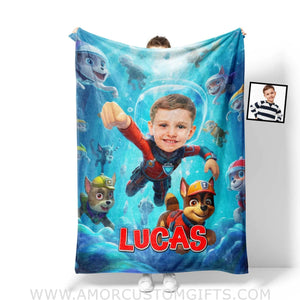 Blankets Personalized Dog Patrol Swimming Blanket | Custom Face & Name Patrol Boy Blanket