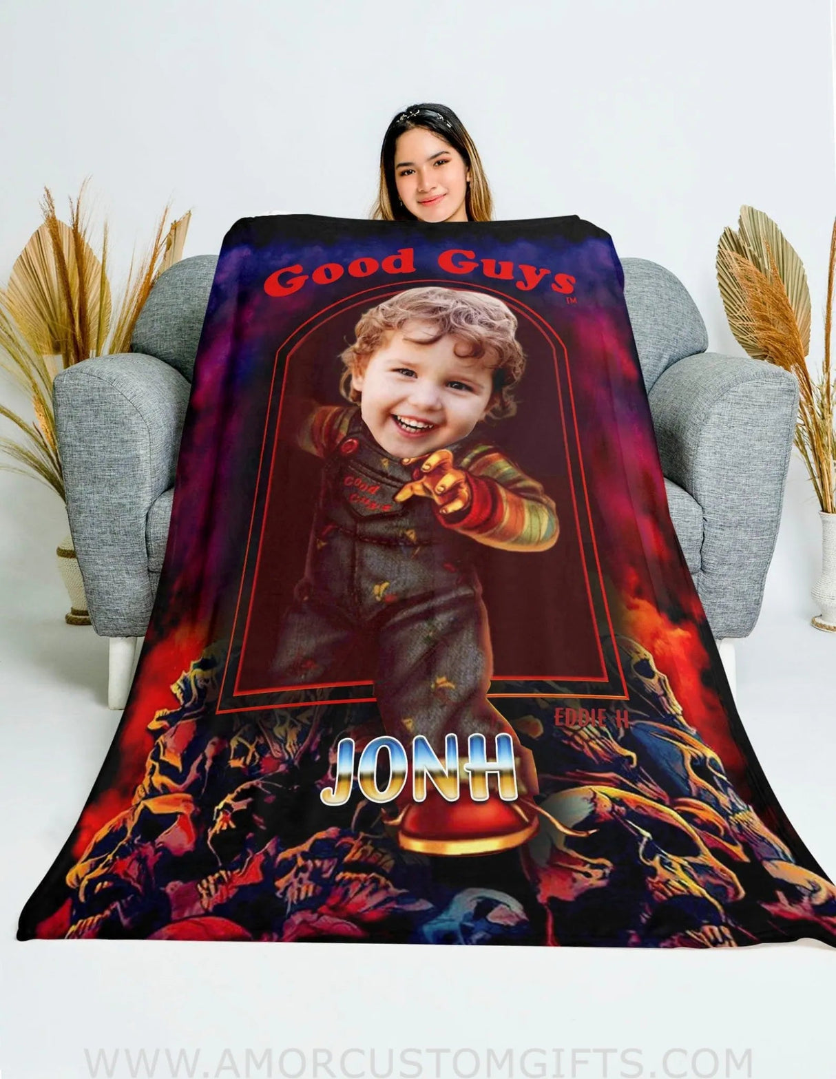 Blankets Personalized Doll Chucky Halloween Blanket | Custom Face & Name Boy Blanket