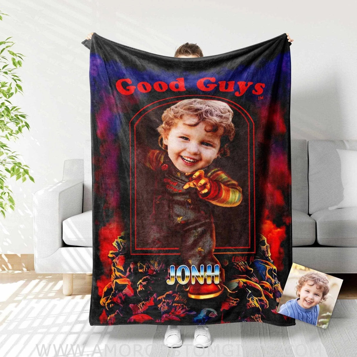 Blankets Personalized Doll Chucky Halloween Blanket | Custom Face & Name Boy Blanket