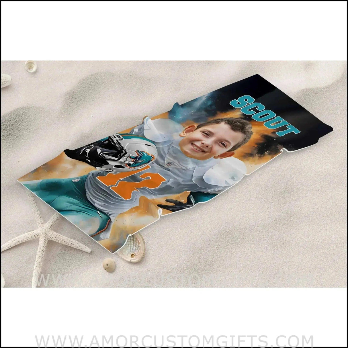 Towels Personalized Dolphins Football Boy Beach Towel | Customized Football Theme Pool Towel