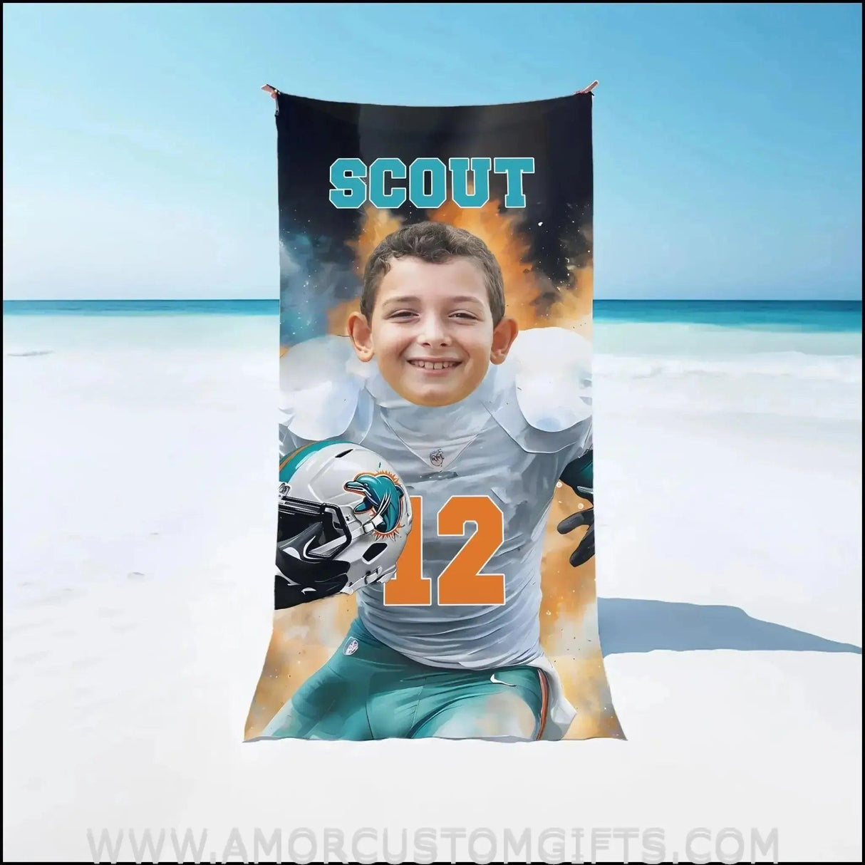 Towels Personalized Dolphins Football Boy Beach Towel | Customized Football Theme Pool Towel