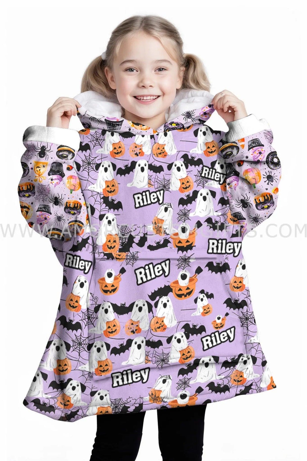 Personalized Anime Cat Halloween Snug Oversized Wearable Hoodie Blanket-Hoodie Blanket-Amor Custom Gifts