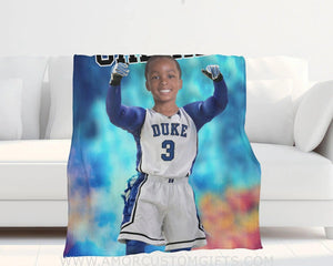 Blankets Personalized Duke Blue Football Boy Devils Photo Blanket | Custom Name & Face Boy Blanket