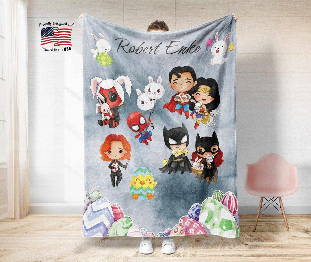 Blankets Personalized Easter Superheroes Friends Blanket | Custom Name Unisex  Baby Blanket,  Baby Avengers Super Hero Nursery Bedding Decor