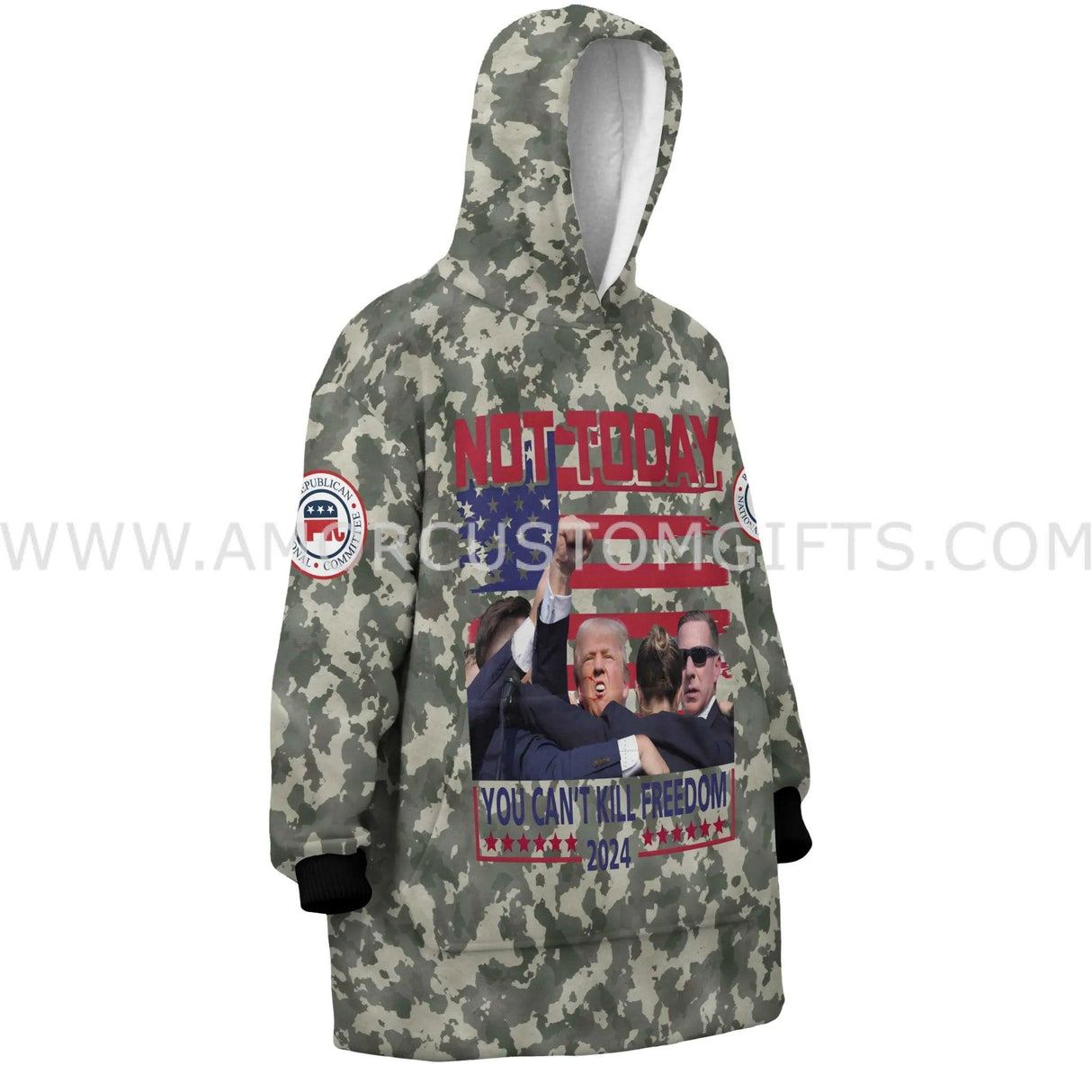 Personalized Election 2024 Republican vs Democrat Camouflage Funny Felon Snug Oversized Wearable Hoodie Blanket-Hoodie Blanket-Amor Custom Gifts