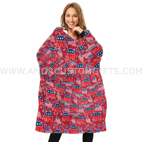 Personalized Election 2024 Republican vs Democrat Snug Oversized Wearable Hoodie Blanket-Hoodie Blanket-Amor Custom Gifts