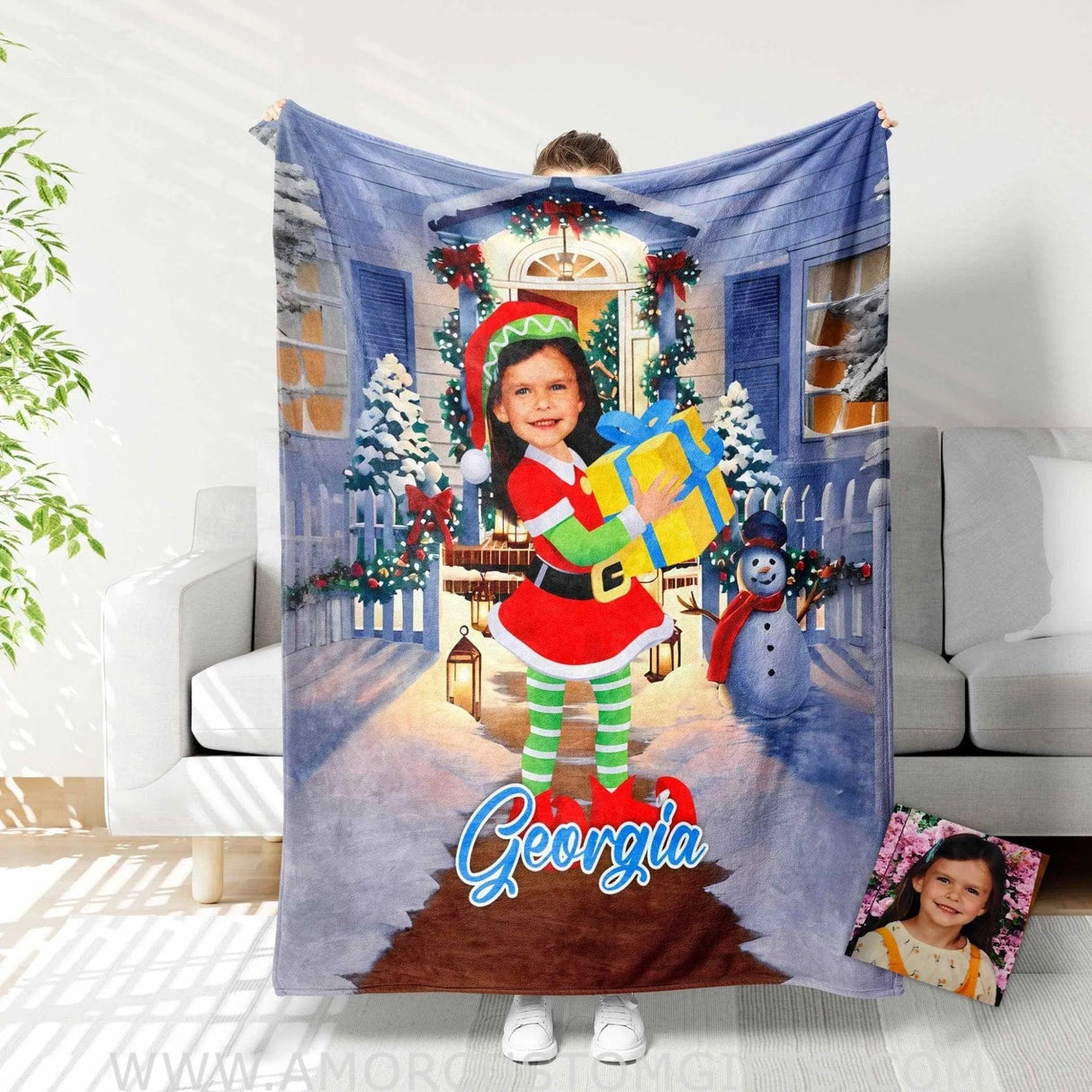 Blankets Personalized Elf Girl 9 Blanket | Custom Name & Face Xmas Girl Blanket