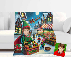 Blankets Personalized ELF Interlocking Building Bricks 5 Photo Blanket | Custom Face & Name Blanket For Boys