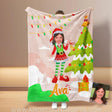 Blankets Personalized ELF Xmas Girl Photo Blanket | Custom Face & Name Blanket For Girls