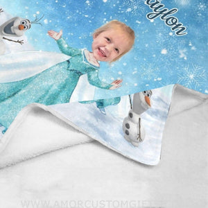 Blankets Personalized Elsa Photo Blanket | Custom Face & Name Snow Queen Frozen Elsa Blanket