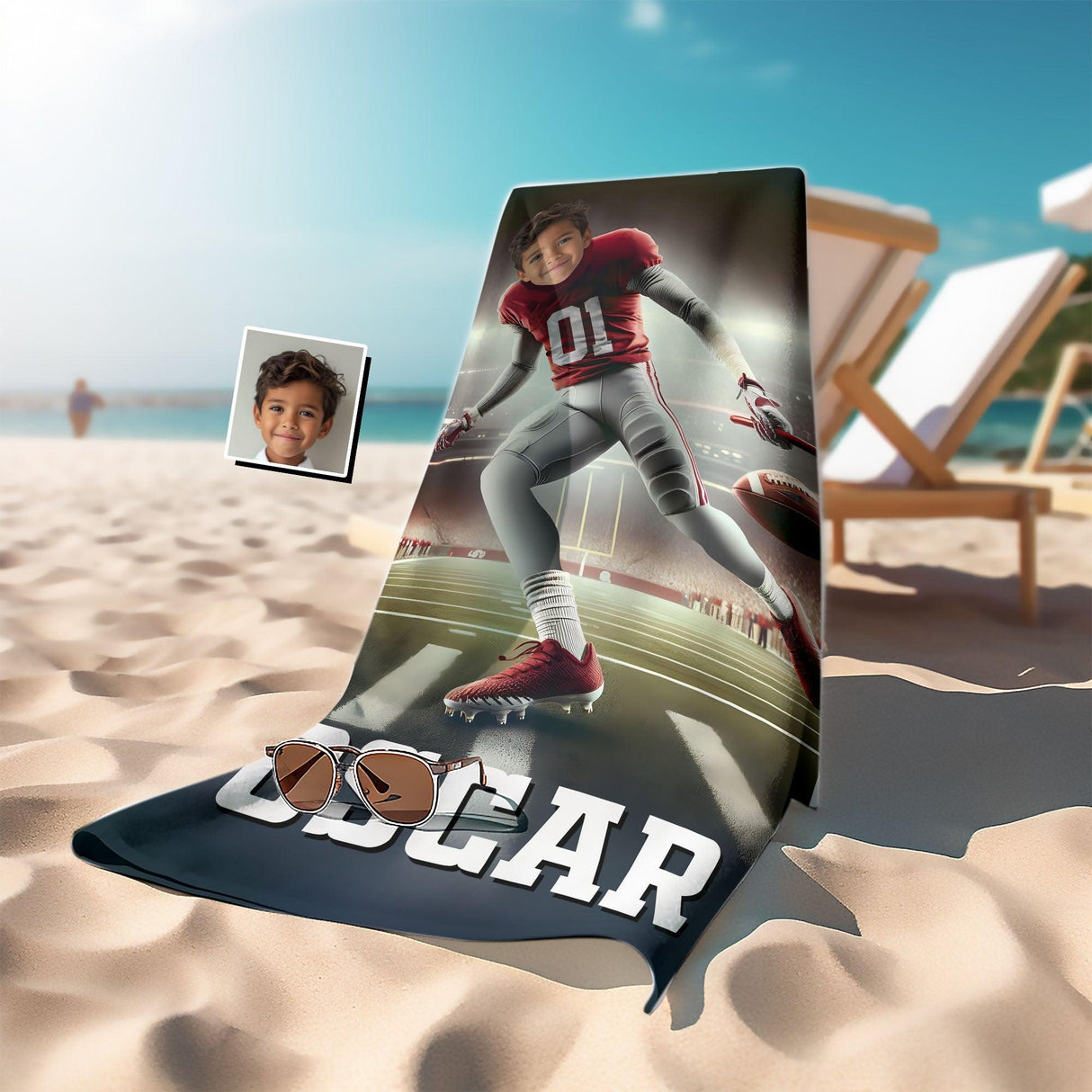 Personalized Face & Name Alabama Hockey Crimson Tide Boy Beach Towel - Amor Custom Gifts