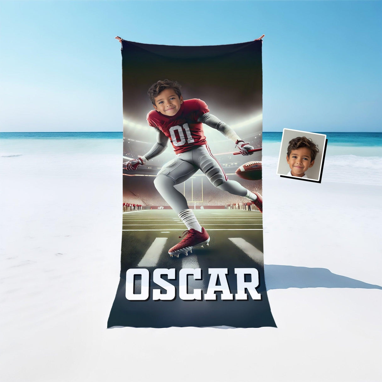 Personalized Face & Name Alabama Hockey Crimson Tide Boy Beach Towel - Amor Custom Gifts