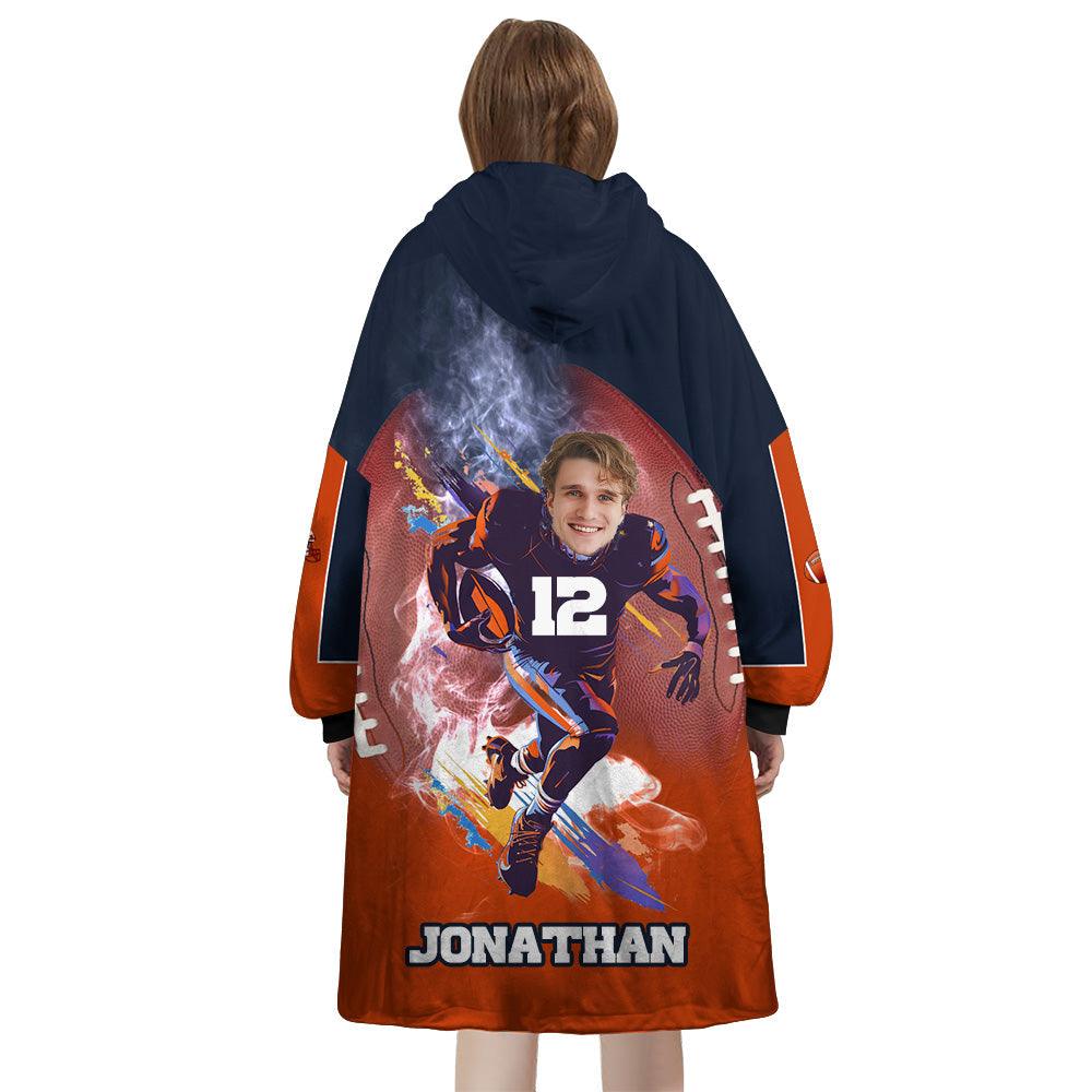 Personalized Face & Name American Football Snug Oversized Wearable Hoodie Blanket-Hoodie Blanket-Amor Custom Gifts