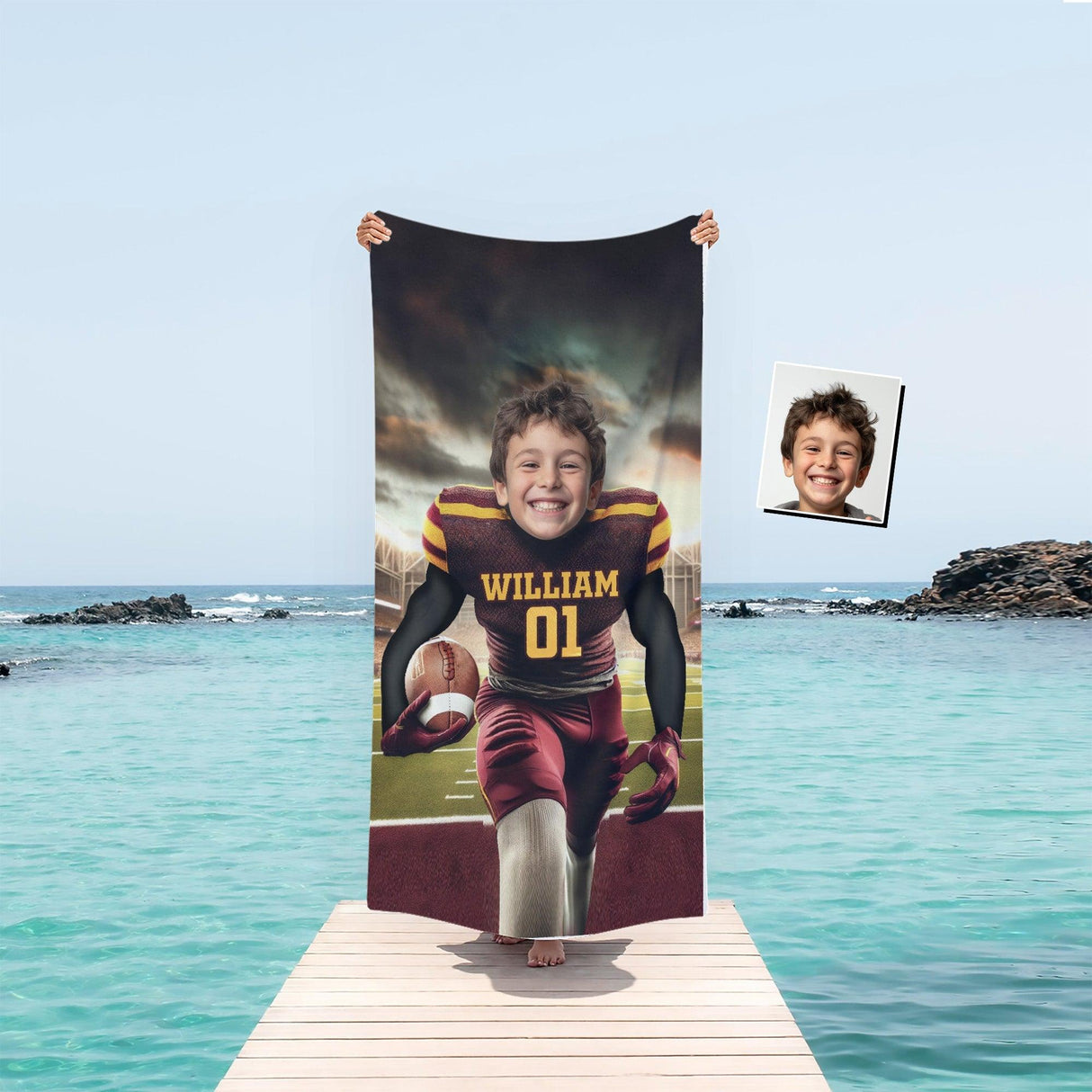 Personalized Face & Name Arizona Hockey State Sun Devils Photo Boy Beach Towel - Amor Custom Gifts