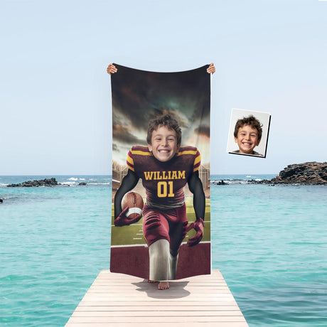 Personalized Face & Name Arizona Hockey State Sun Devils Photo Boy Beach Towel - Amor Custom Gifts