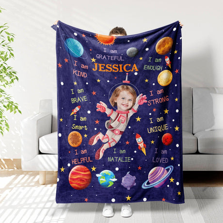 Personalized Face & Name Astranaut Girl Photo Blanket-Blankets-Amor Custom Gifts