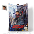 Personalized Face & Name Black Miles Spider Boy Swinging Through City Superhero Blanket Blankets