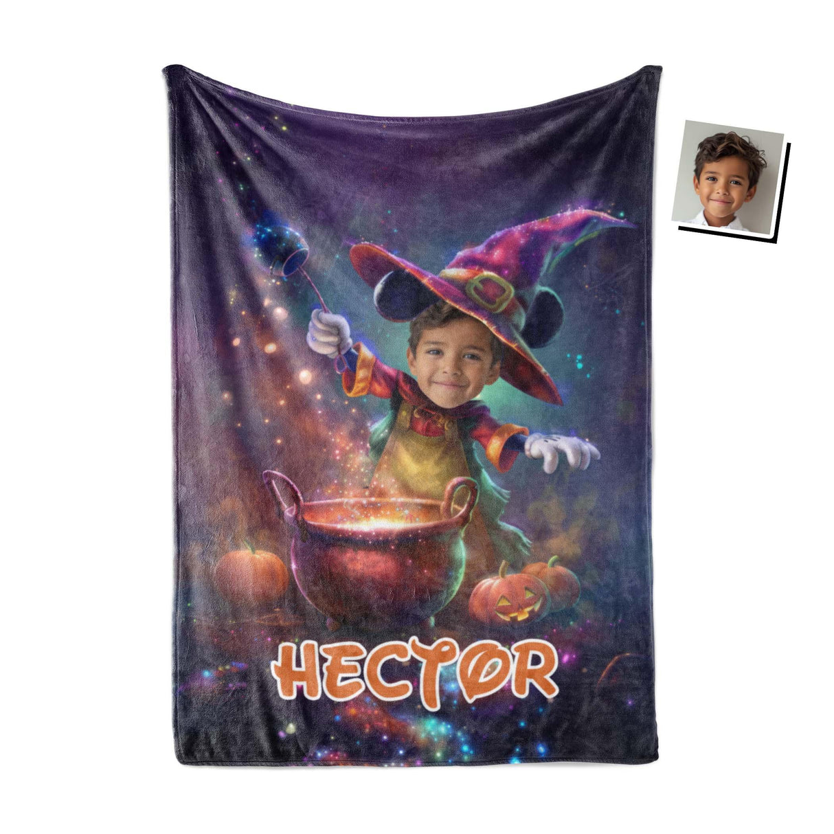 Personalized Face & Name Cartoon Mouse Halloween Cauldron Concoction Boy Photo Blanket-Blankets-Amor Custom Gifts