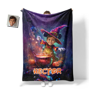 Personalized Face & Name Cartoon Mouse Halloween Cauldron Concoction Boy Photo Blanket-Blankets-Amor Custom Gifts