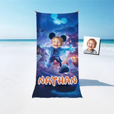 Personalized Face & Name Cartoon Mouse Haunted House Party Halloween Boy Photo Beach Towel - Amor Custom Gifts