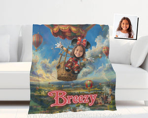 Personalized Face & Name Cartoon Mouse Hot Air Balloon Ride Blanket Blankets