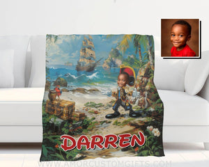 Personalized Face & Name Cartoon Mouse Pirate Boy Blanket Blankets