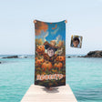 Personalized Face & Name Cartoon Mouse Pumpkin Patch Adventure Boy Photo Beach Towel - Amor Custom Gifts