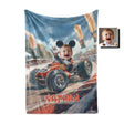 Personalized Face & Name Cartoon Mouse Racing Boy Photo Blanket-Blankets-Amor Custom Gifts