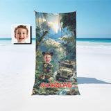 Personalized Face & Name Cartoon Mouse Safari Boy Photo Beach Towel - Amor Custom Gifts