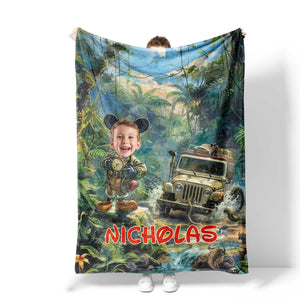 Personalized Face & Name Cartoon Mouse Safari Boy Photo Blanket-Blankets-Amor Custom Gifts