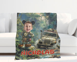 Personalized Face & Name Cartoon Mouse Safari Boy Photo Blanket-Blankets-Amor Custom Gifts