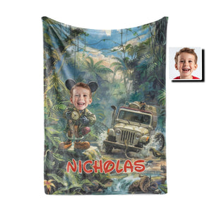 Personalized Face & Name Cartoon Mouse Safari Boy Photo Blanket-Blankets-Amor Custom Gifts