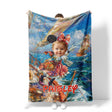 Personalized Face & Name Cartoon Mouse Sailing Day Girl Photo Blanket-Blankets-Amor Custom Gifts