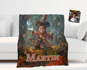 Personalized Face & Name Cartoon Mouse Witchy Woodland Halloween Boy Photo Blanket-Blankets-Amor Custom Gifts