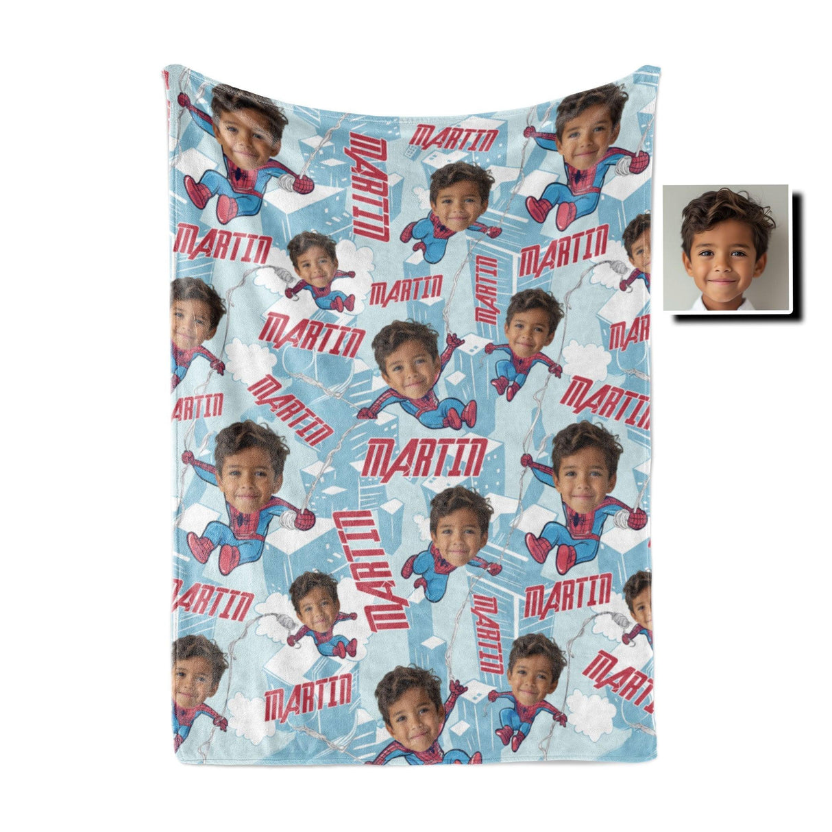 Blankets Personalized Face & Name Chibi Caricature Spider Boy Blanket