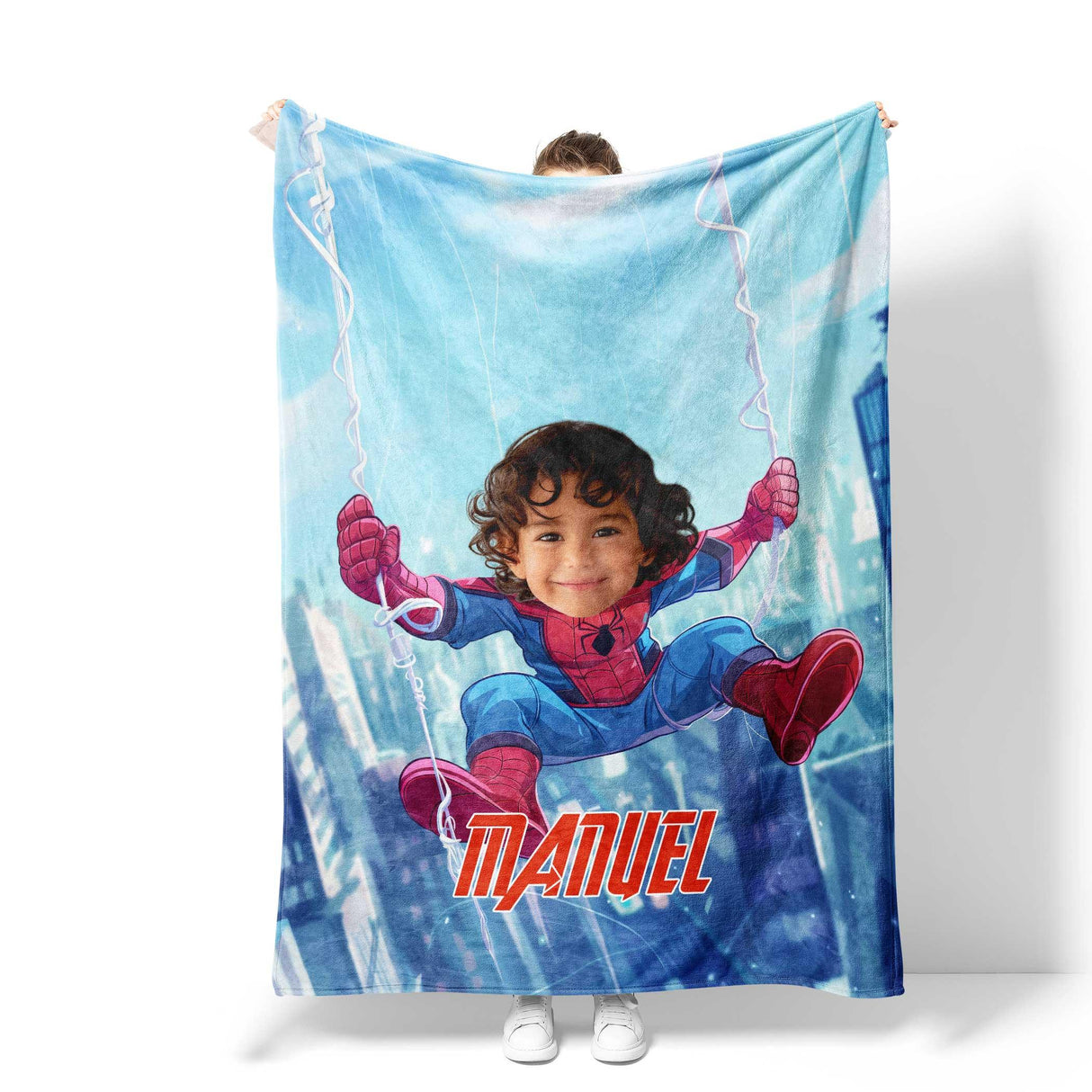 Blankets Personalized Face & Name Chibi Caricature Spider Boy Boy Blanket